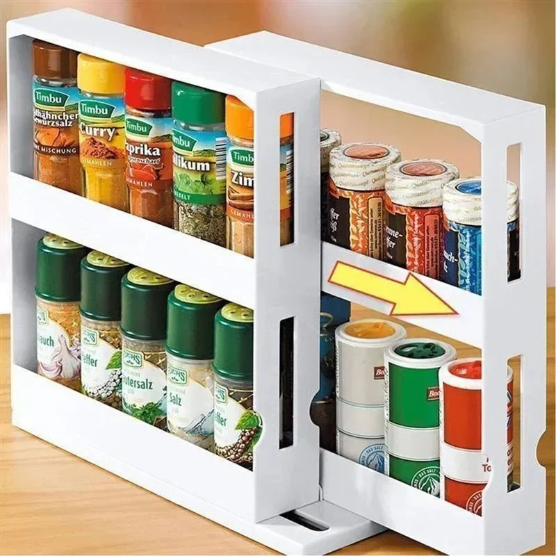 Multifunctionele 2 Tier Rotatie Specerij Opbergrek Kruiden Draaibare Storge Organizer Plank Keuken Badkamer Creatief Huishoudelijk Artikel