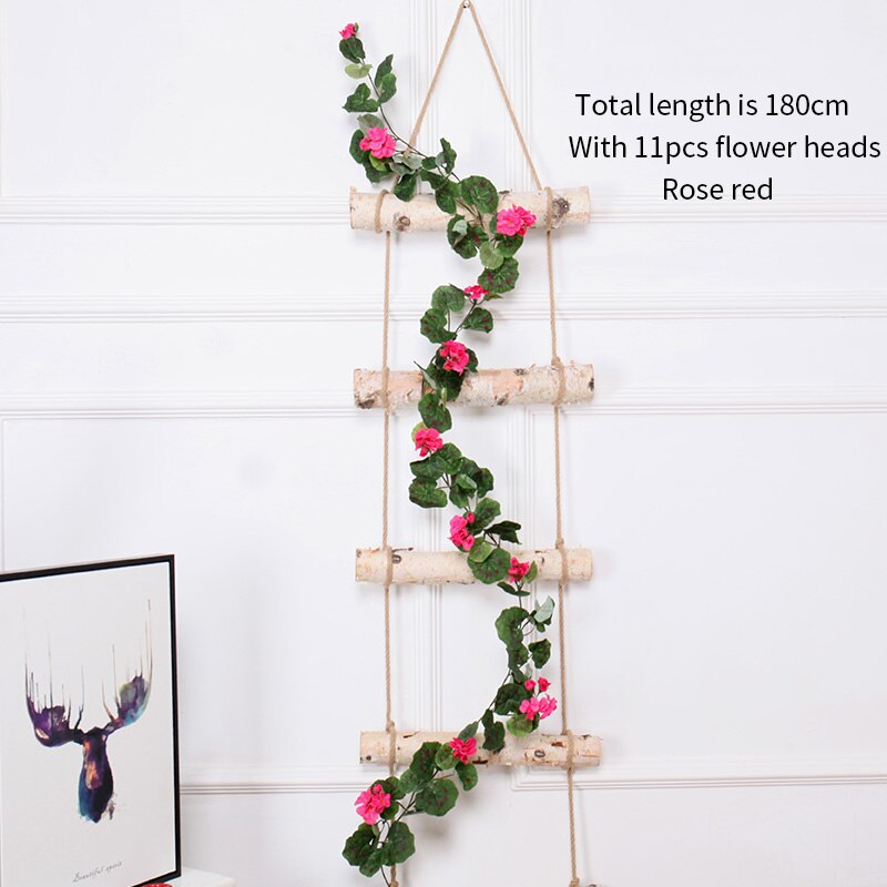 180cm silke begonia rose vedbend blomst vin kunstige blomster rattan til bue bryllup hjemme fest baggrund dekoration væghængende snor: Rosenrød