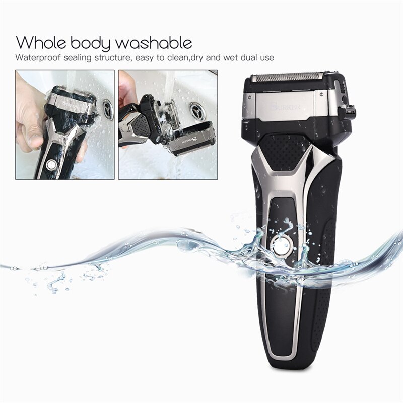 Men Rechargeable Electric Shaver Razor 3DTriple Floating Blade Stainless Steel Wireless Beard Trimmer Waterproof Shaving Machine