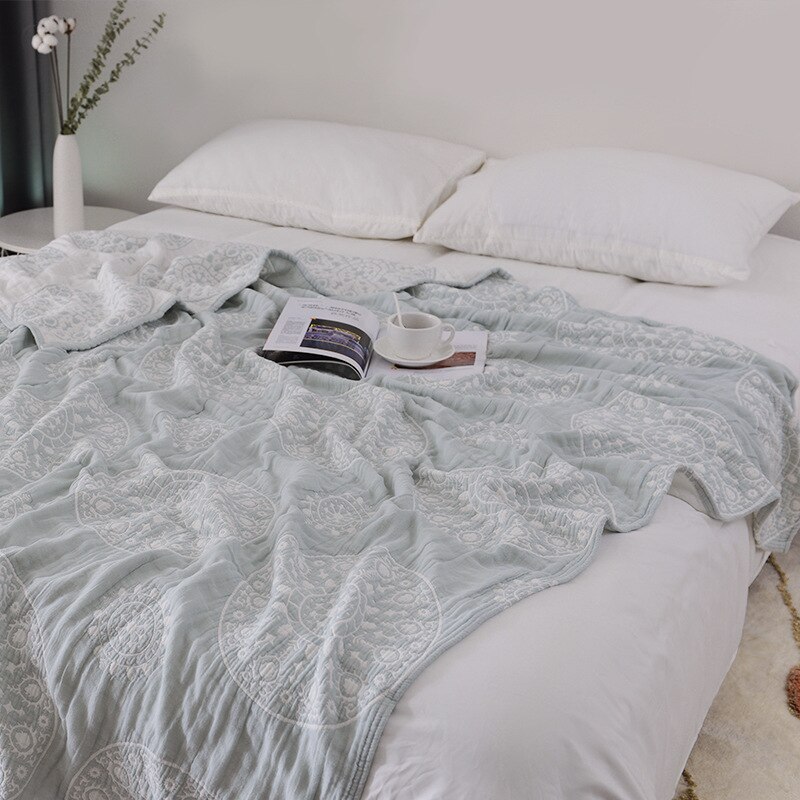 Manta muselina de algodón 100% Para sofá cama, manta de viaje de estilo y transpirable con Mandala, manta grande y suave Para mujer: Ice Blue / 150x200 cm