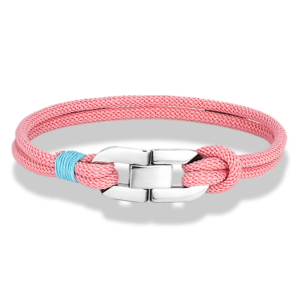 MKENDN Double Strand Braided Rope Bracelet Stainless Steel Cuban U-buckle Bracelets for Men Women Couple Jewelry