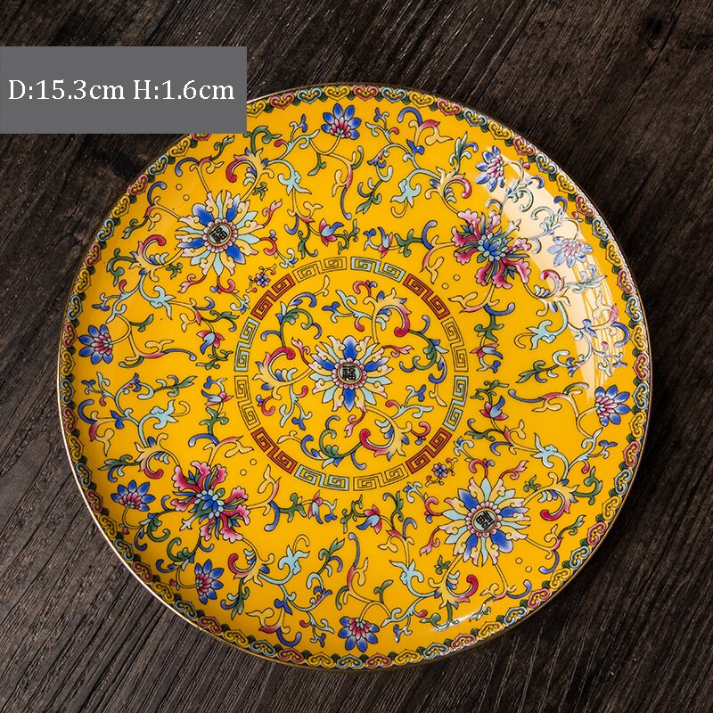 Chinese Ceramic Plates Golden Stroke Enamel Decorative Porcelain Dinner Plate Dinner Steak Pasta Dishes Restaurant Serving Tray: E