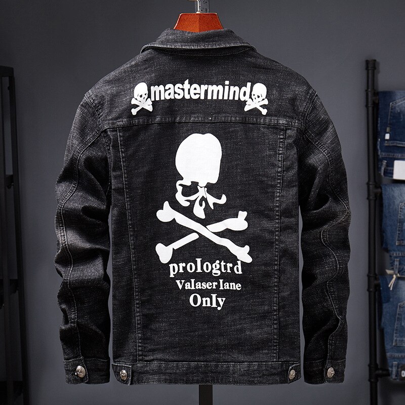 Neue herren jacke Koreanischen stil schlanke Trend herbst und Winter jugendliche junge männer elastische Schädel bestickte Denim jacke: XXXL