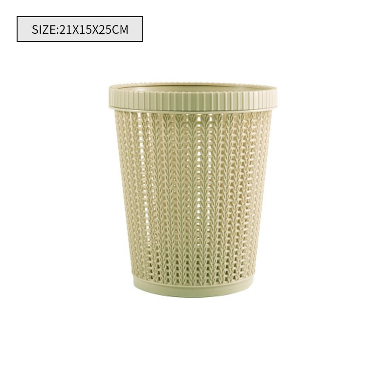 Cubo de basura de plástico sin tapa para el hogar y la Oficina, cesta de almacenamiento redonda de ratán, para sala de estar, dormitorio, papelera, Herramientas de limpieza: HSLL0069-Green