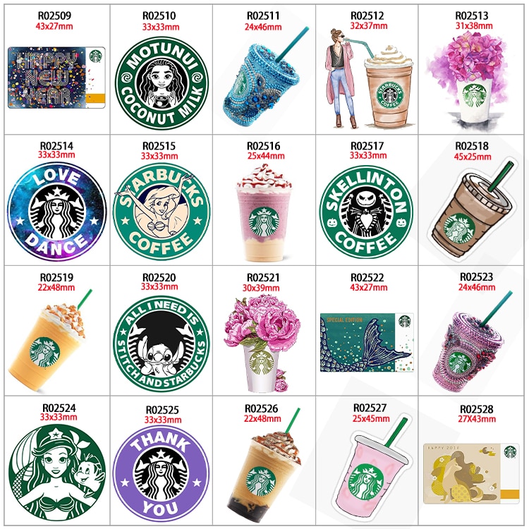Popular Coffee Brand 30pcs/lot Acrylic Resins Cartoon Pattern Planar Resin Printed for DIY Decoration