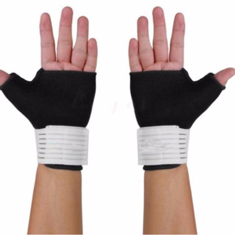 Guante de sujeción para muñeca, 1 par, Vendaje deportivo para gimnasio, medio dedo, envoltura para pulgar, muñequera elástica de seguridad deportiva: black