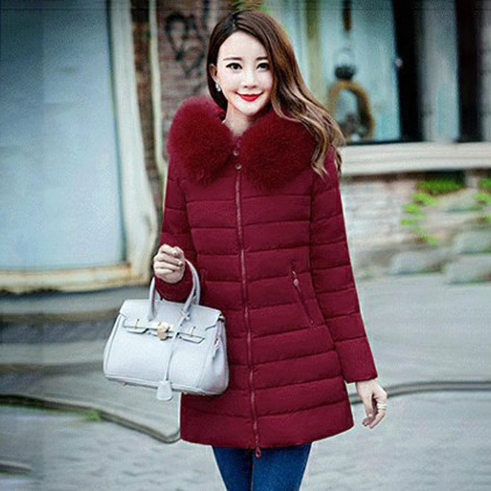 Plus size halflange katoenen bovenkleding winterjassen dames met grote bontkraag ultradunne dikke warme overjas kleding: Wijnrood / 6xl