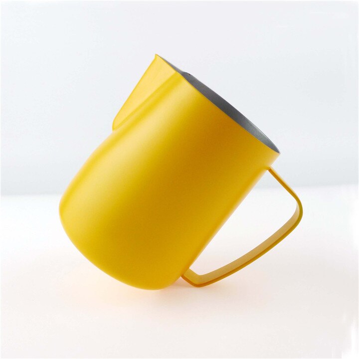 Rvs Latte Koffie Melkkan Cup Opschuimen Werper Pull Bloem Kopje Koffie Melkopschuimer Melk Schuimende Cup Tool 0.35-0.6L: Yellow / 350ml