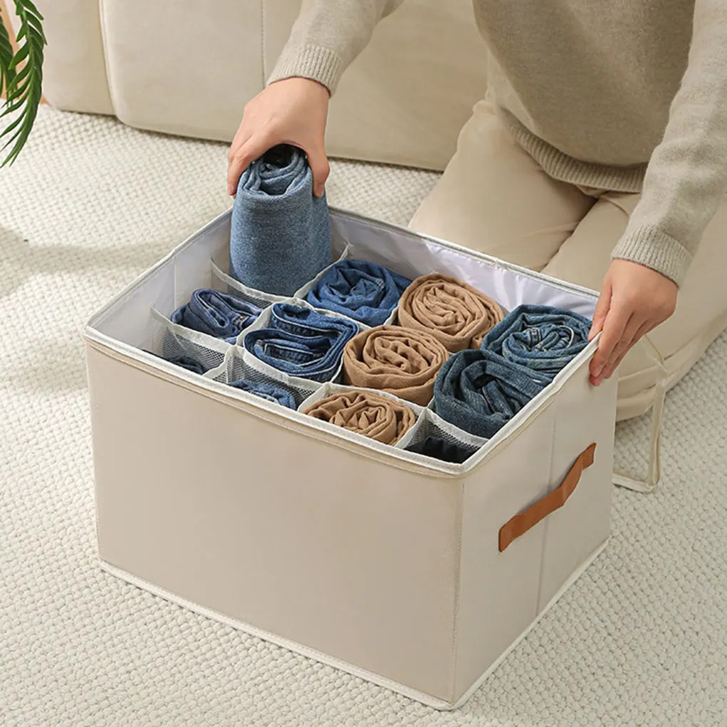 Fabric Shoe Organizer Foldable Shoe Storage Bin with Clear Lid Shoe Storage Box Adjustable Dividers for Sneakers Loafers Sandals