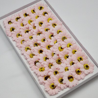 50PCS Soap Flower Artificial Flowers Little Daisies Sun Flower Flower Head Bouquet Making Box With Florist Materials: Light Pink