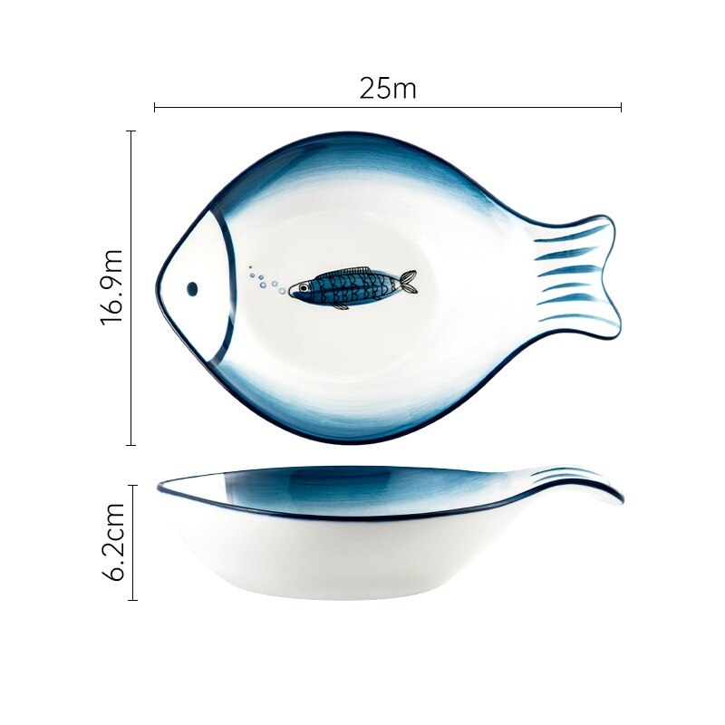 Nordic Ceramic Plate Household Large Fish Plate Rectangular Plate Shallow Plate Vegetable Plate Cartoon Tableware: 9.5 inch deep fish