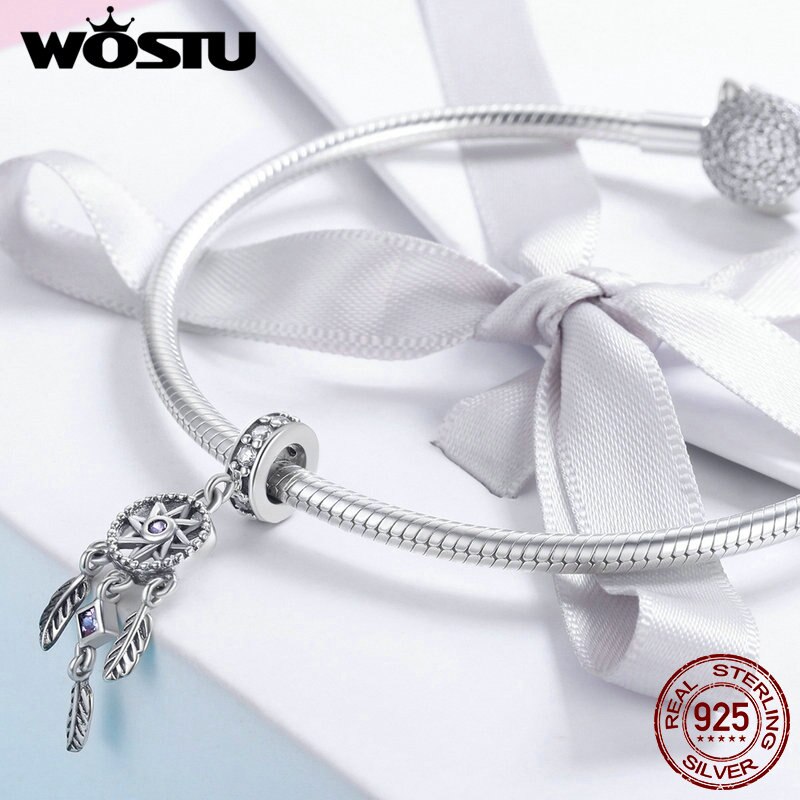 WOSTU Real 925 Sterling Silver Bohemia Dream Catcher Tassel Charms Bead For S925 Silver Bracelet Pendant Jewelry CQC841