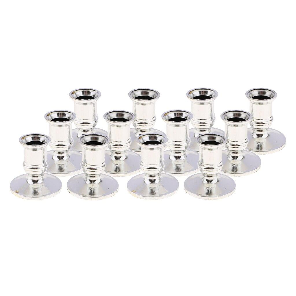12pcs Plastic Candle Holder Pillar Candle Stick Wedding Event Candelabra Silver
