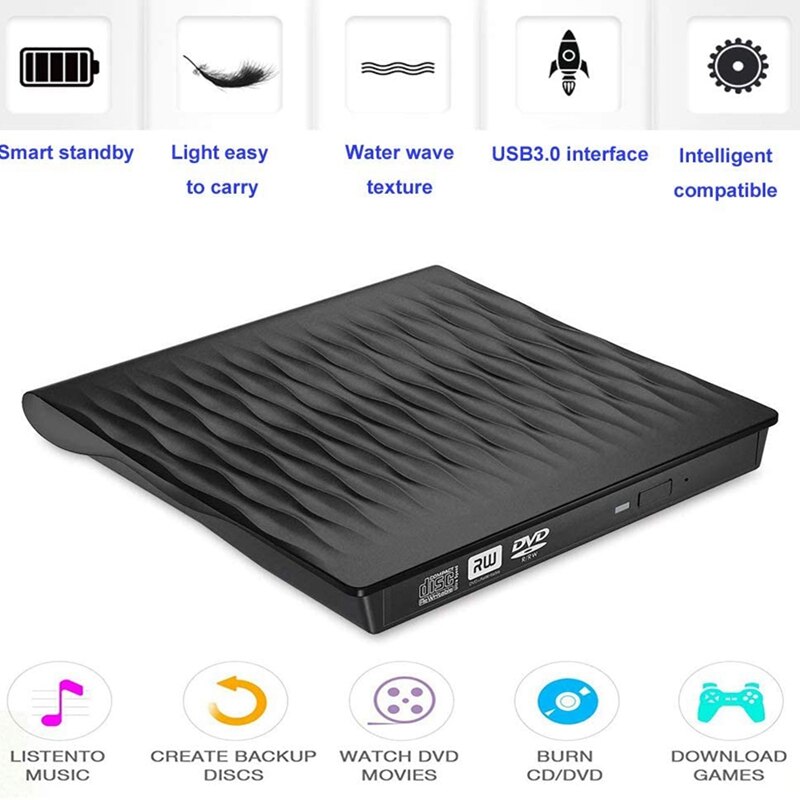 External CD DVD Drive USB3.0 CD DVD Burner Ultra-Thin CD DVD Player for Laptop Mac Desktop Mac OS Windows10/ 8/7