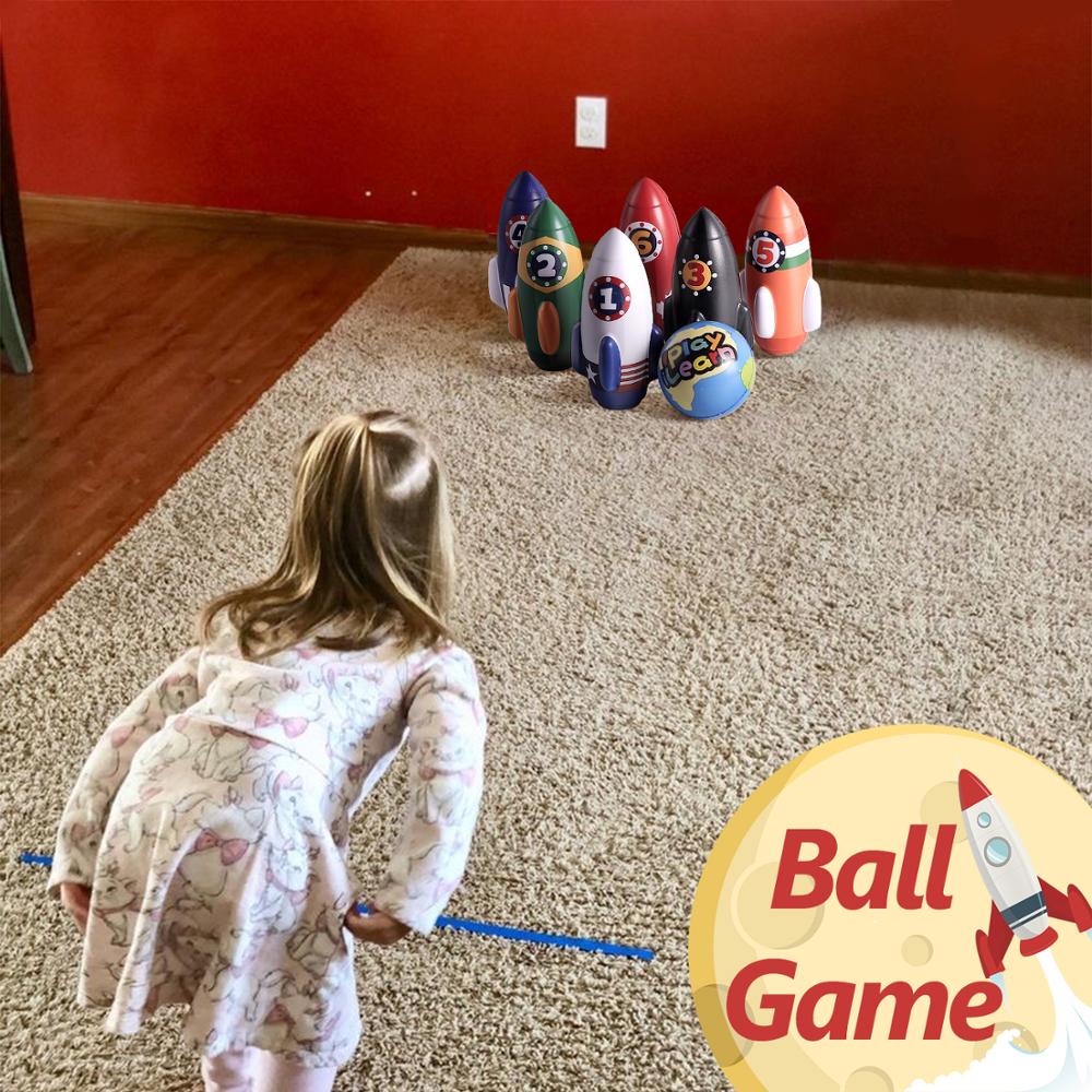 iPlay, iLearn Kids Rocket Bowling Set, Soft Indoor Play Game, Toddler Active Sports Toys, for 3 4 5 Year Olds