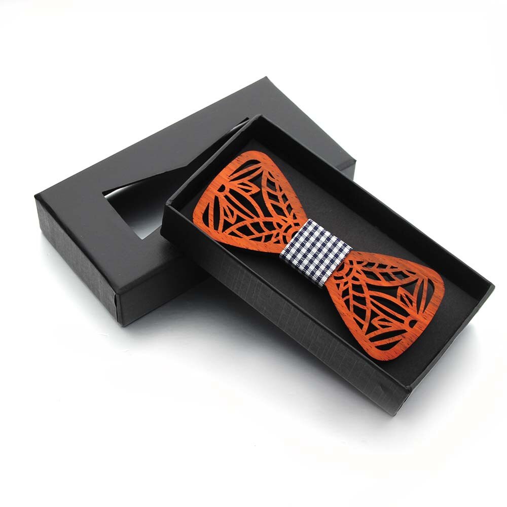 Madera pajarita madera de palo de rosa rojo hecho a mano pajarita Natural respetuoso con el medio ambiente Padauk sólido hueco de madera: Three Leaf With Box