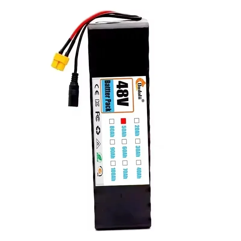 48v 50ah 1000w 13 s 3p litiumioniakkupaketti, sopii vapaaseen kuljetukseen  of 54.6v 50000 mah bms +52.6v 2a -laturilla
