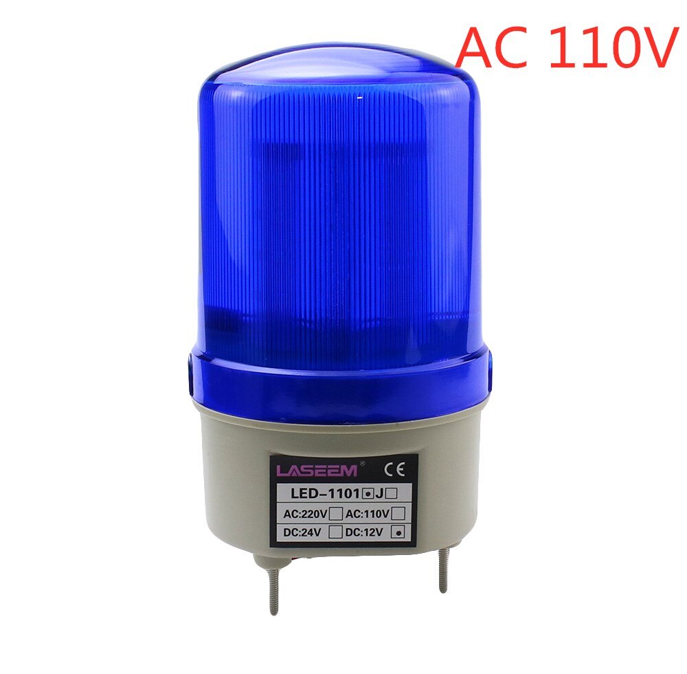 LED-1101J Rotary warning light sound light alarm led explosion warning light alarm flashing light 12V 24V 110V 220V: Blue 110V