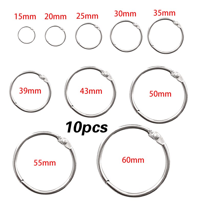 10pcs Metal Binder Ring Loose Leaf Book Binder Hoop Ring Multifunctional Keychain Circle Book Binder Hoop Office Binding Supply: 35-40mm