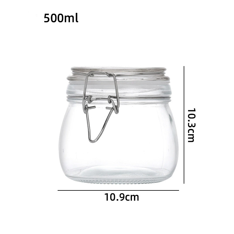 Bocaux en verre transparent avec couvercles articulés hermétiques et joint en caoutchouc anti-fuite, conteneurs en verre de stockage à bouche large de 380/500/750/1000ml: green