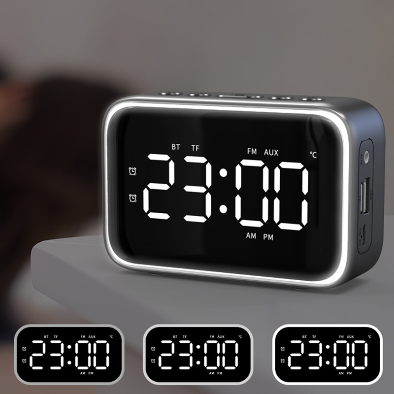 Digital Alarm Clock Radio with FM Radio, Bluetooth Speakers with Headphone Jack, Dual Alarms, 5 Level Brightness Dimmer, Adjusta