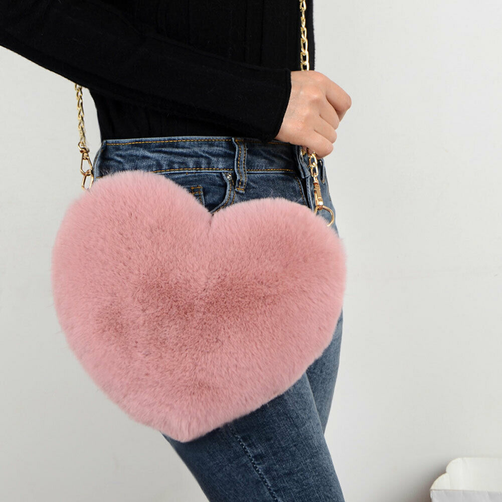 Vrouwen Mode Hartvormige Pluche Liefde Ketting Zak Vrouwelijke Messenger Purse Schouder Crossbody Portemonnee Valentijnsdag