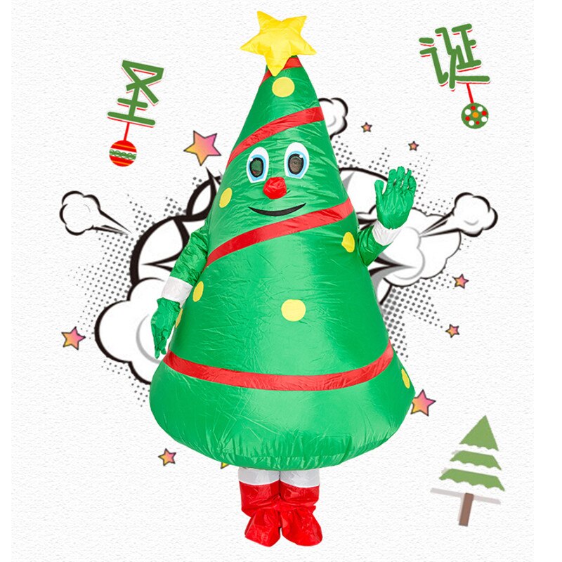 Oppustelig juletræ sjov jul tegneserie dukke kostume kjole op rekvisitter maskot oppustelig xmas træ tøj