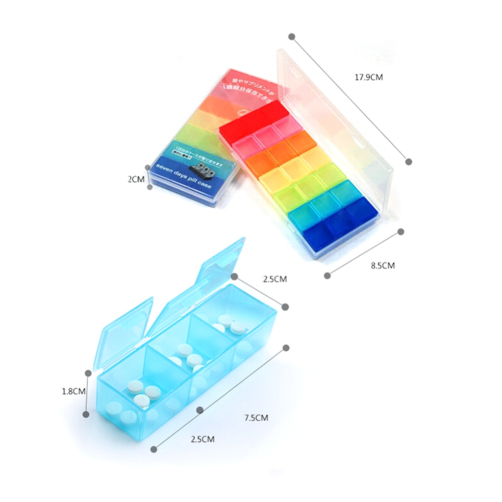Multicolor Container 7 Dag Regenboog Pil Geneeskunde Kit Tablet Bunker Dispenser Organizer Case Met 21 Vakken Pillendoosje