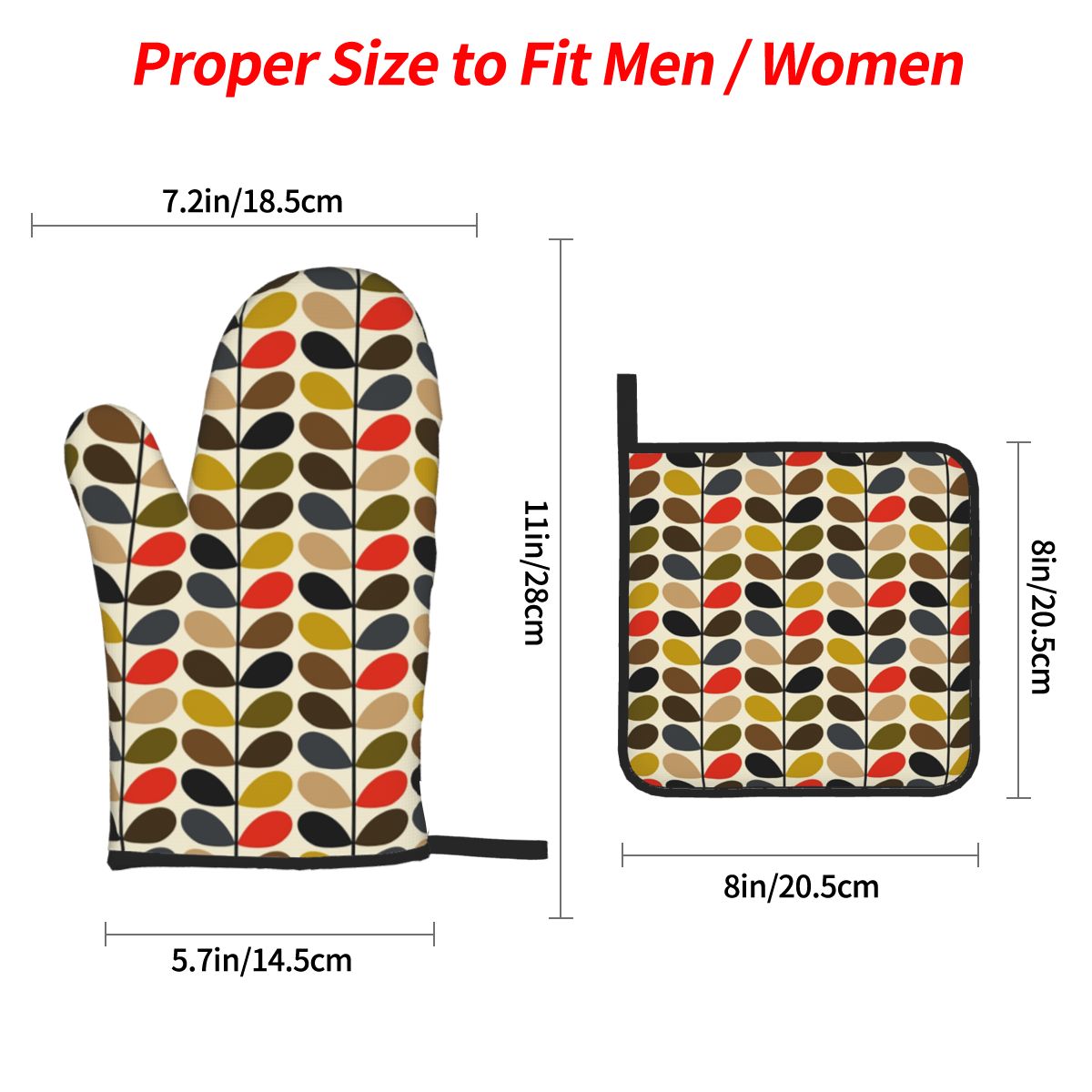 Orla Kiely Multi Stem Oven Mitts and Pot Holders Sets of 4 Floral Heat Resistant Non Slip BBQ Kitchen Gloves for Baking Cooking