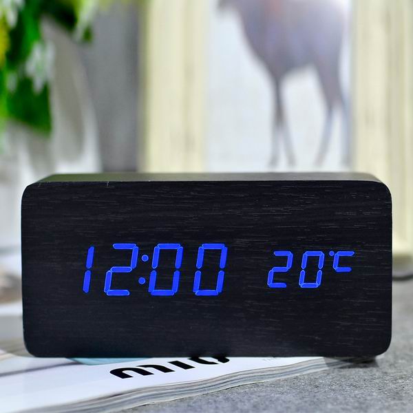 Beste High-End Klokken, Thermometer Wekker Led Digital Voice Tafelklok, 13 Kleuren Digitale Klok Batterij/Usb Power: black blue