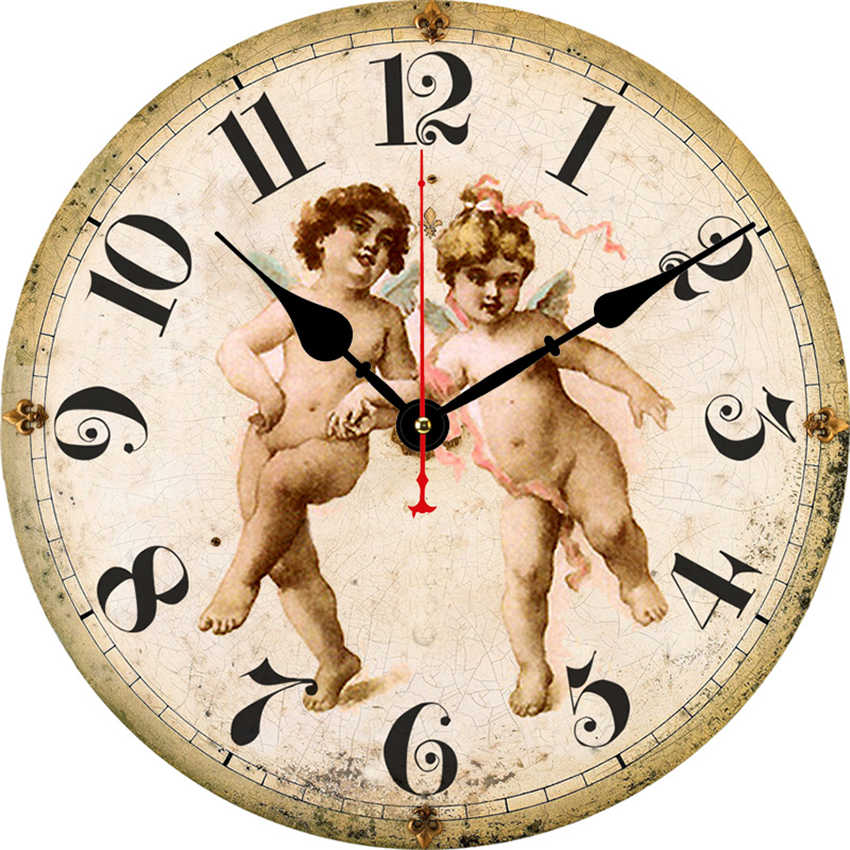 Cupid baby angel 12 tuuman klassinen kirkko seinäkello retro antiikki vintage uskonnollinen puinen taide hiljainen seinäkello: 25306 / 15cm