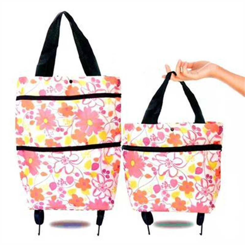 Household Portable Folding Cart Roller Shopping Bags Outdoors Food and Fruits Storage Foldable Trolley Wheel Supermarket Bag ﻿
