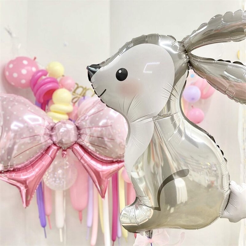 1 stücke Grau Hase Ballon Lange Ohren Kaninchen Helium Ballon Baby Dusche Hochzeit Geburtstag Party Dekoration Aluminium Folie Ballon