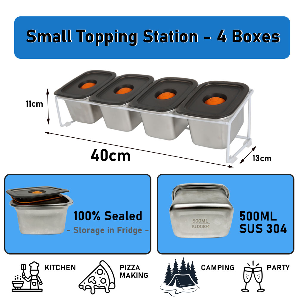 Stainless Steel Pizza Seasoning Container Pizza Topping Station with PP Visiable Lid Fridge Storage Pizza Ingredients Container: plum
