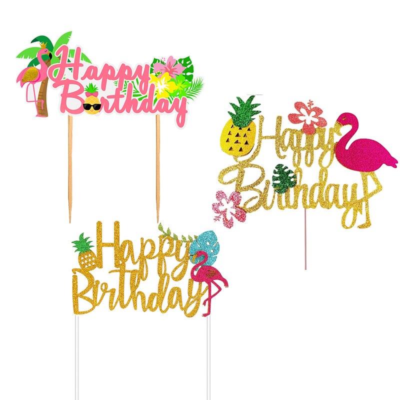 flamingo happy birthday cake decorating summer themed birthday parties cake topper tropical party supplies cupcake decor