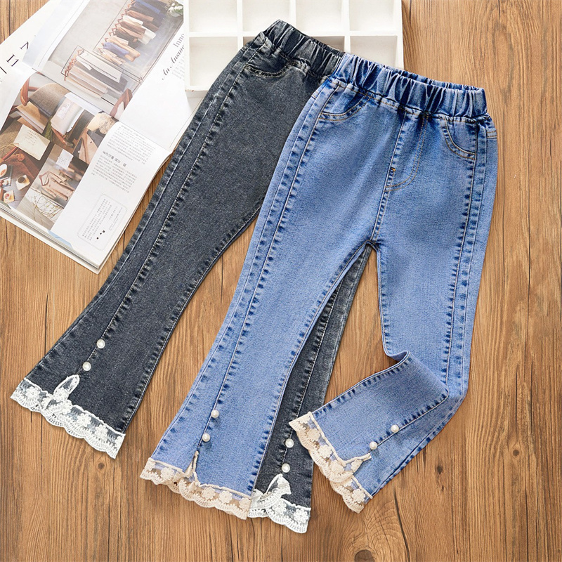 2-12 -årige piger jeans blonde elastik denim svajerbukser forår efterår ensfarvede bukser teenager børnepigetøj