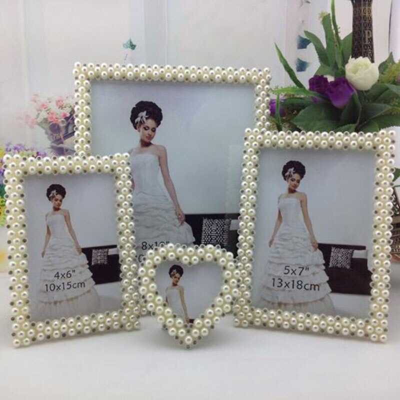 Luxury White Pearl Resin Photo Frame 3inch/6inch/7inch Picture Frame Heart Suqare Rectangle Shape Frame for Standing on Table