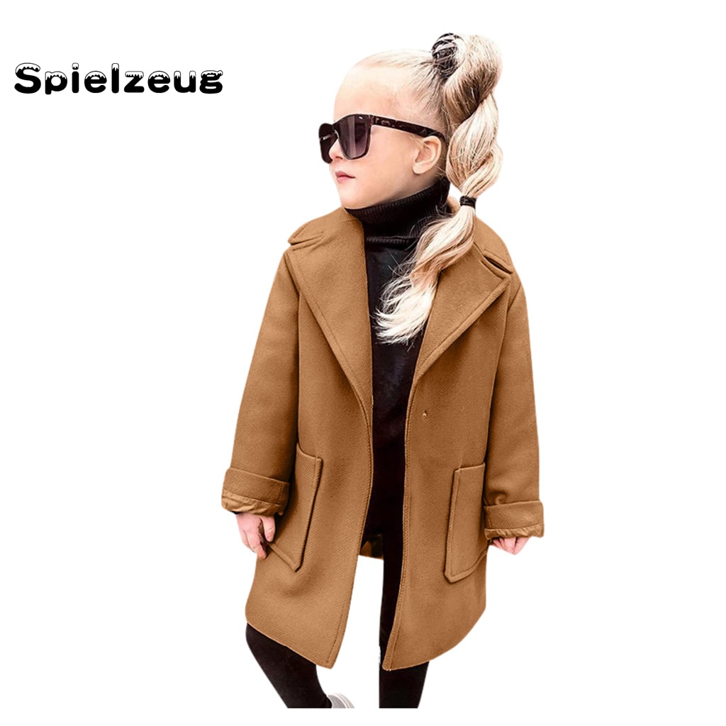 Kids Peuter Baby Meisjes Kleding Lange Mouwen Winter Wollen Jas Effen Kleuren Pocket Winddicht Jas Warm Overjas Uitloper Jacket # g4