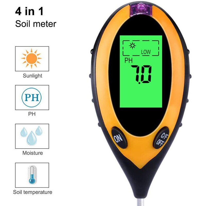 Jord ph meter 4 in 1 digital jord ph meter med fugt lys ph tester til plantning af haven gård græsplæne udendørs