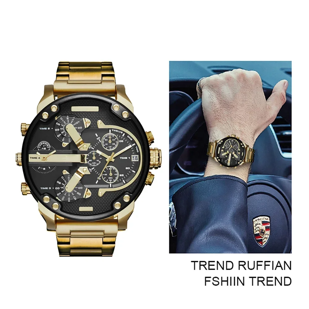 Heren sporthorloge met grote wijzerplaat, roestvrij staal, analoog quartz horloge, modieus luxe casual en zakelijk horloge voor heren