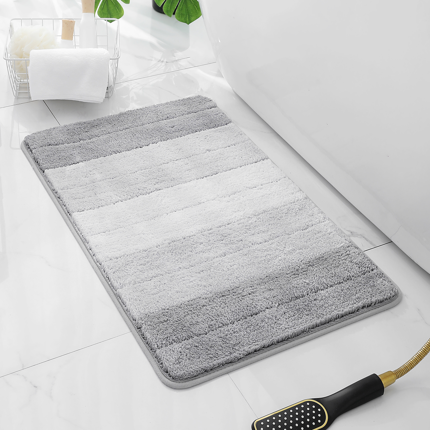 Alfombra de baño gris oscuro, alfombrilla de baño moderna, alfombrilla interior de absorción antideslizante, adecuada para decoración de ducha, alfombrilla de cocina: 180 x 210 cm / Gris claro