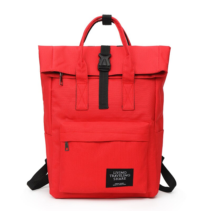 Crossten Lady&#39;s Leisure Shoulder bag 15 inch Laptop Backpack Woman Canvas Roll Top Travel bag USB Charging Port Schoolbag: Red