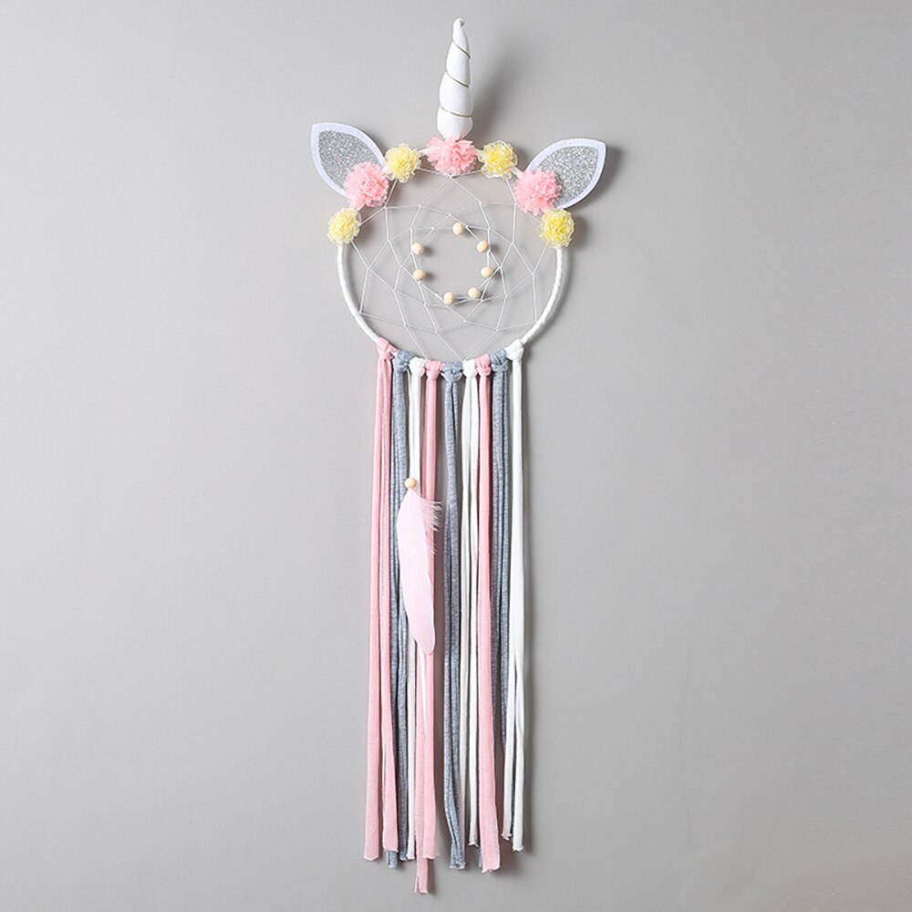 Dessin animé licorne rose attrapeurs de rêve à la main vent carillon jeune fille coeur chambre pendentif étudiant amoureux: WHITE