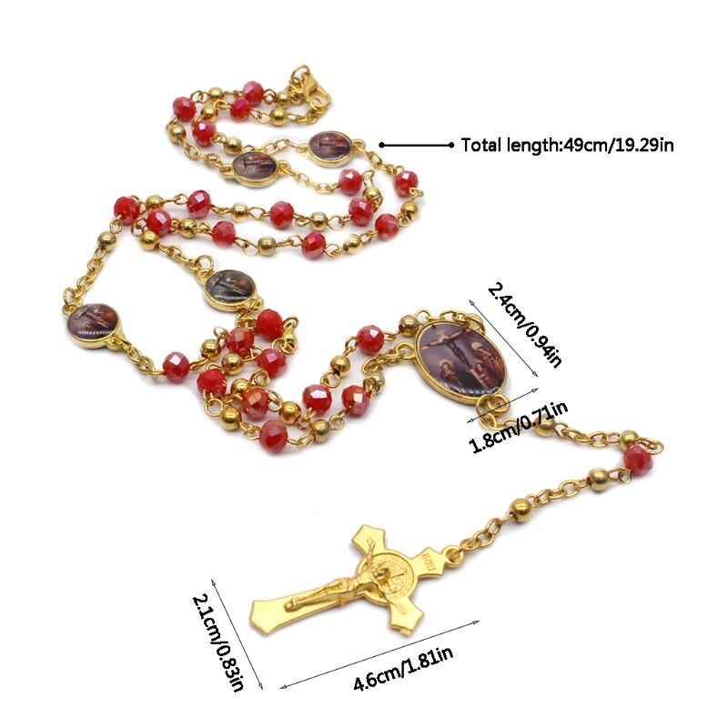 Kruis Hanger Rozenkrans Ketting Christelijke Religie Jezus Glas Kristal Ketting Sieraden Charm