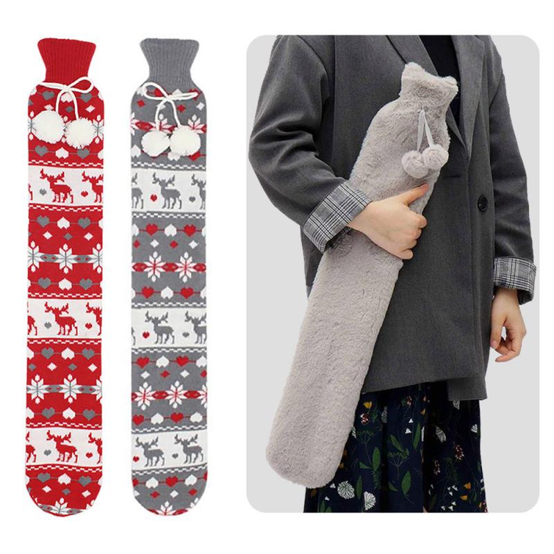 1PCS 70cm Fur Rubber Extra Long Water Bottles Bag With Knitted Removable Cover For Waist Hand Foot Warming Pink Grey Red