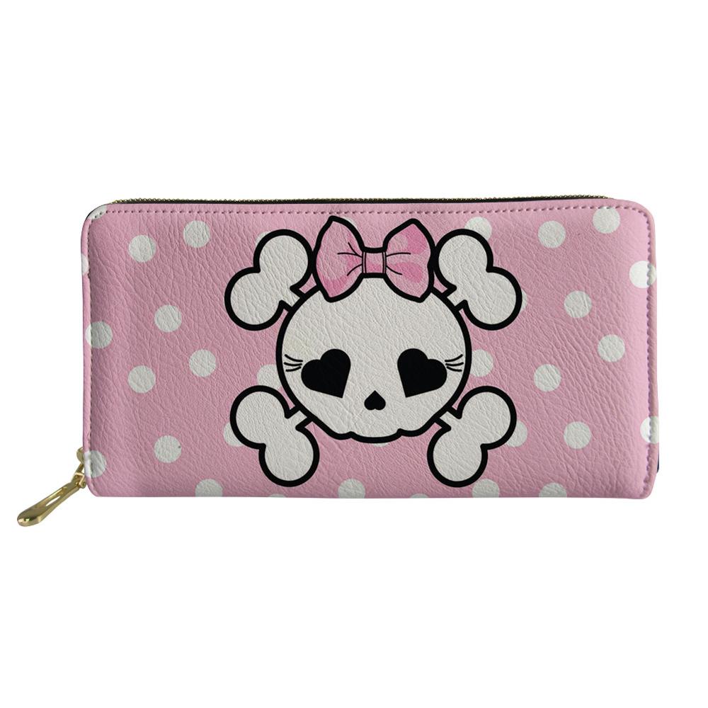 Nopersonality DELL'UNITÀ di elaborazione Del Cuoio Del Raccoglitore Della Frizione Delle Donne Per Il Tempo Libero Del Cranio Della Borsa Della Stampa Delle Donne Portafogli Lungo Della Moneta Titolari di Carte di Borsa Carteras: L761Z21