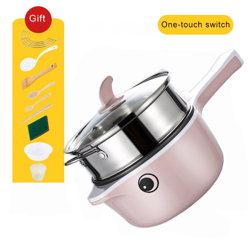 Multi Rice Cooker Electric Skillet Pot Cookers Noodle Stewing Steamed Fried Electric Slow Cooker 220V Single/Double Layer: pink with steamer