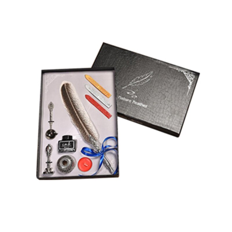 Retro Gothic Style Quill Pen Set Retro Wax Seal Stamp Kit Vintage Box Calligraphy Writing Pen Calligraphy Pen Set: 8