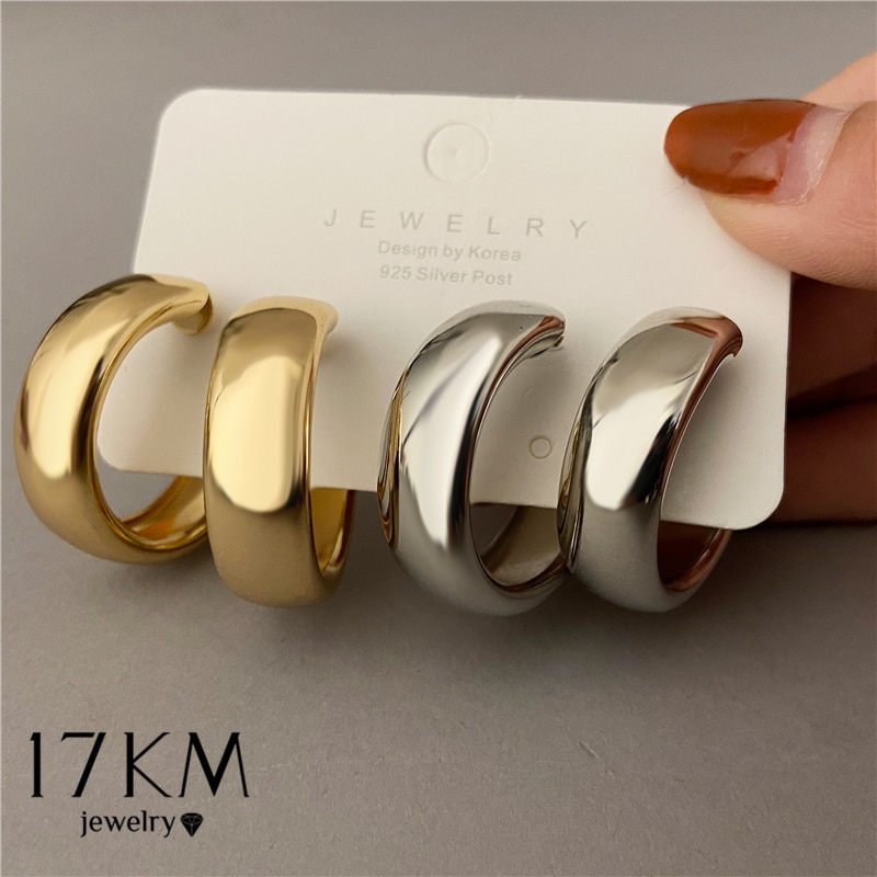 17Km Trendy Eenvoudige Zilveren Kleur Hoepel Oorbellen Voor Vrouwen Girl Gold Cirkel Ronde Minimalistische Oorbellen Party Sieraden