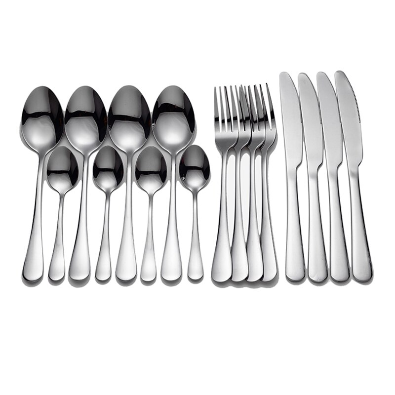 Regenboog Bestek Set 16Pcs Roestvrij Staal Bestek Set Vork Lepel Mes Serviesje Dropshpping: SILVER